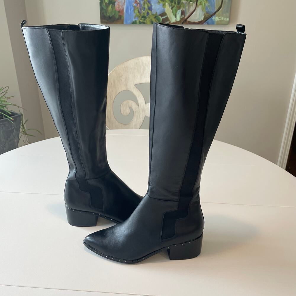 Bleecker & Bond Gabbi Tall Riding Boots Sz 7M Black Gold Studs Equestrian Rodeo - Picture 5 of 12